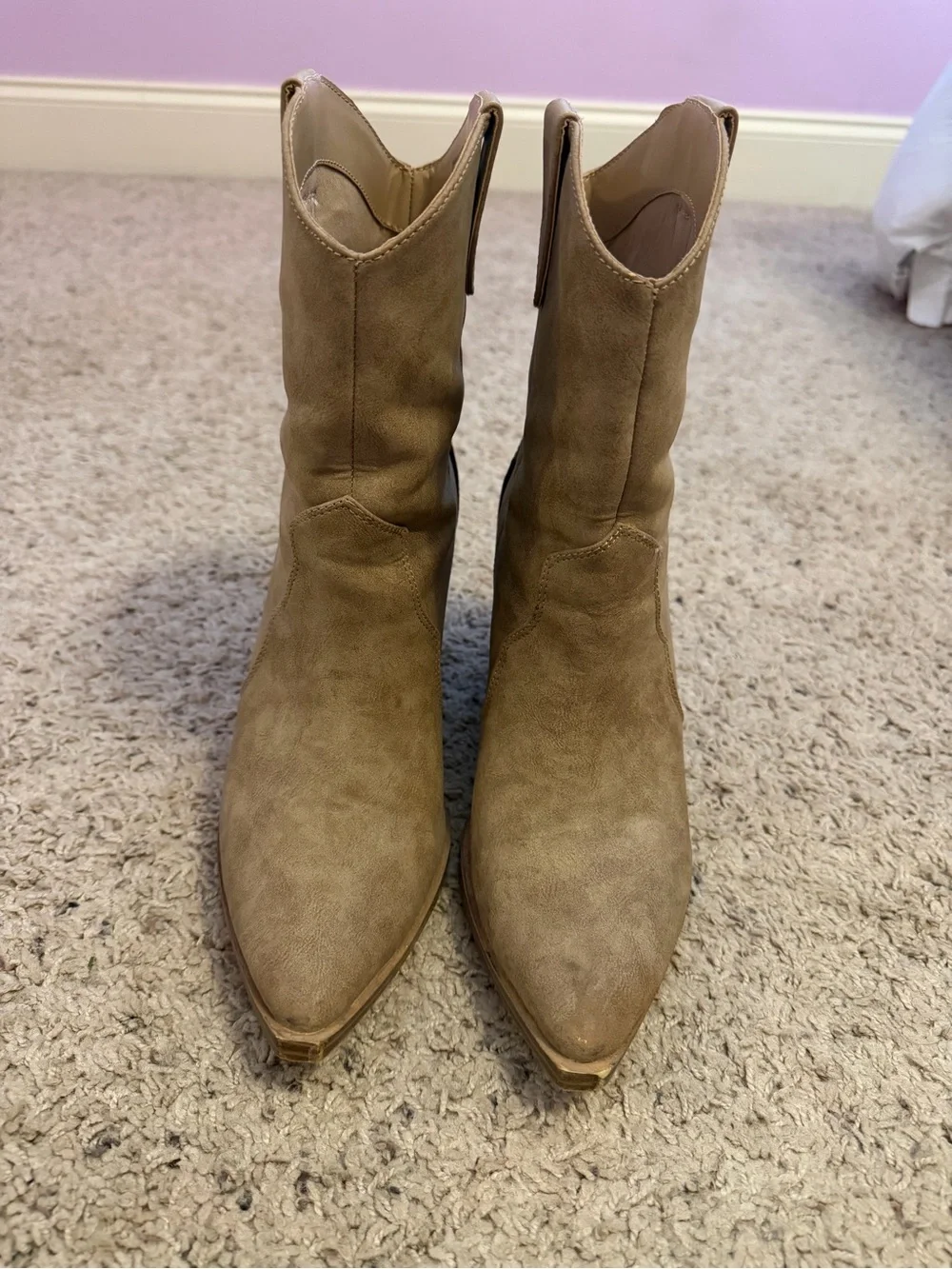 Steve Madden Taupe Pointed-Toe Mid-Calf Booties